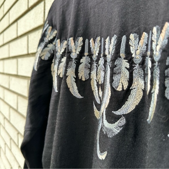 Vintage Bogner Made Italy Wool Layer Mock Neck Feather Embroidered Black Shirt - Picture 7 of 11